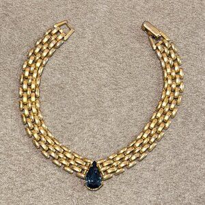 Blue Teardrop Bracelet Gold Tone